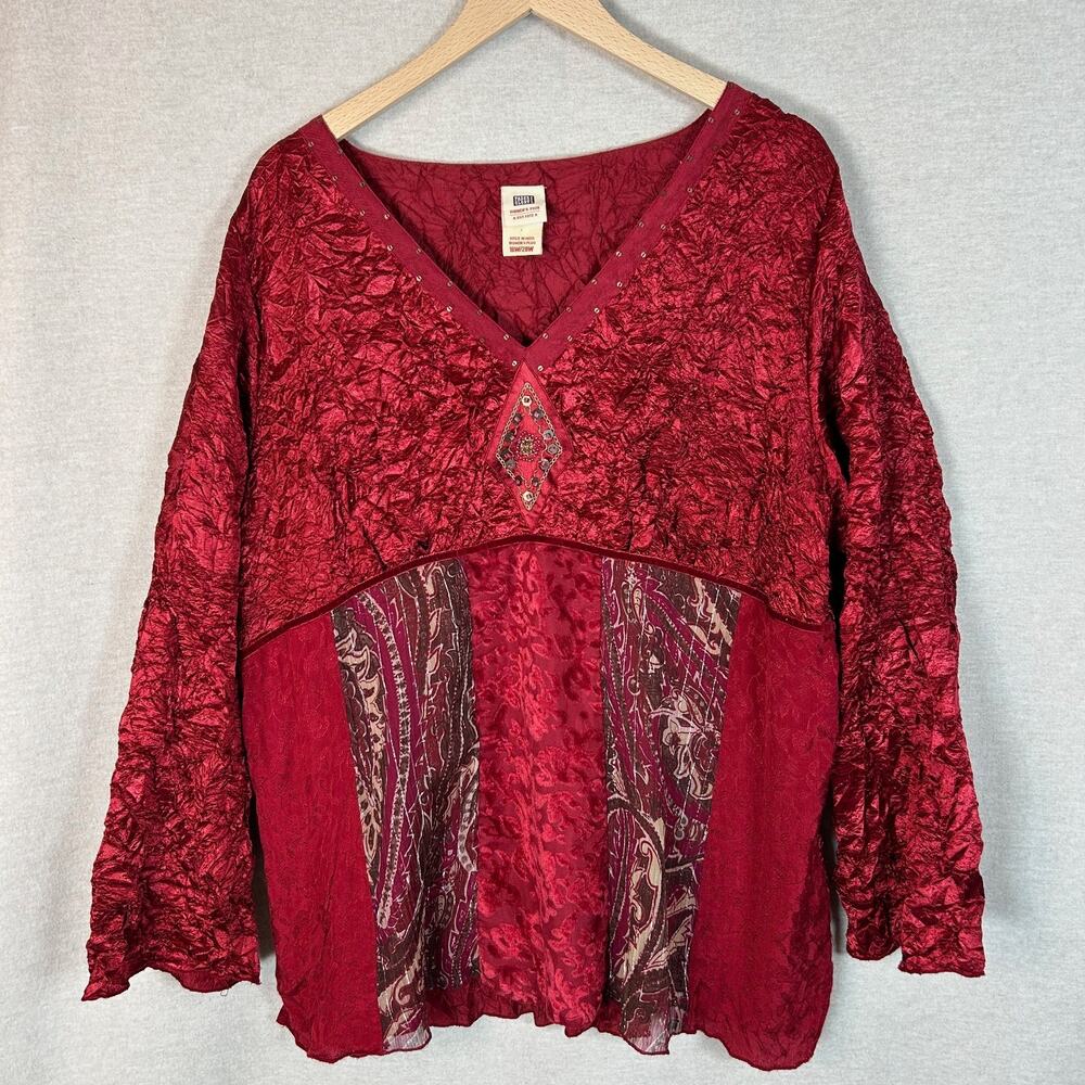 VTG Faded Glory‎ Womens Artsy Top Size 1X Fairy Grunge Velvet Babydoll Hippie